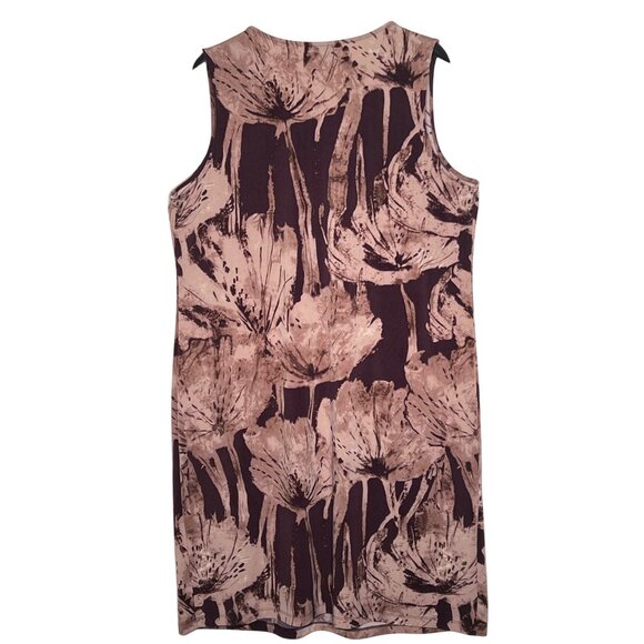 Dana Buchman XL Sleeveless Floral Printed Dress Brown Beige Comfortable Y2K - Picture 2 of 16